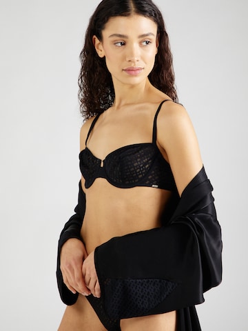 BOSS Black Balconette Bra in Black: front