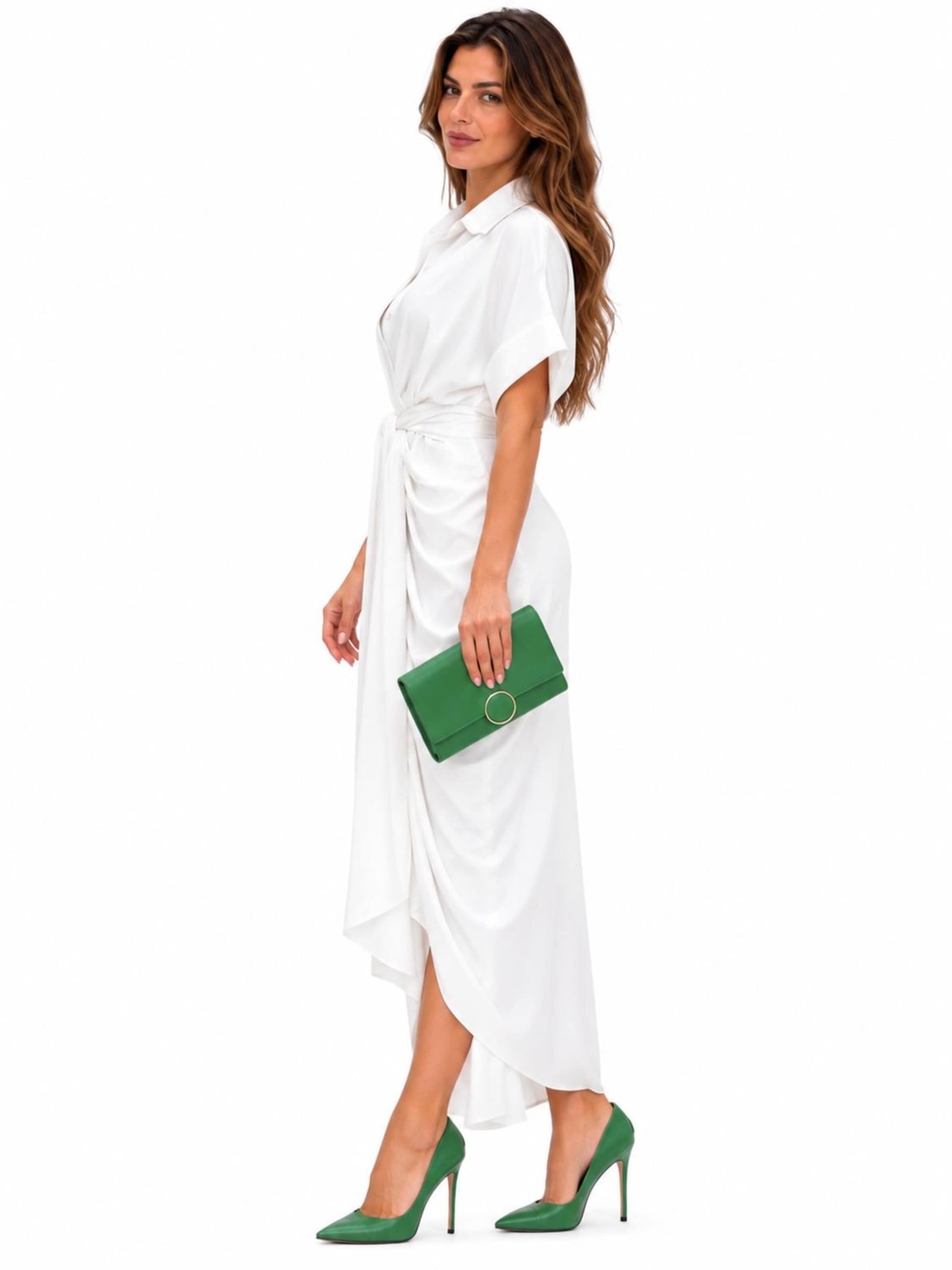 SPORTS36.NL Dress 'Women's Short-Sleeve Shirt Dress with Waist Tie' in White