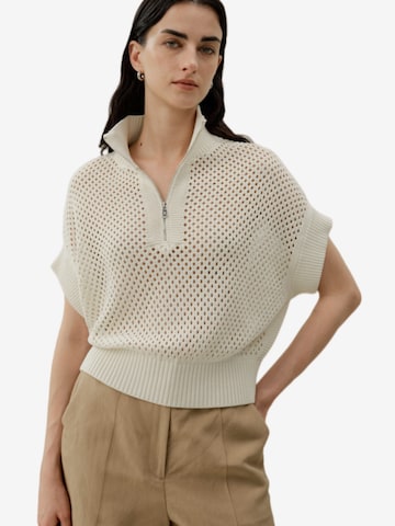 Lilysilk Trachtenshirt 'Toscana Pointelle Strickpullover mit Halbreißverschluss' in Weiß: Vorderseite