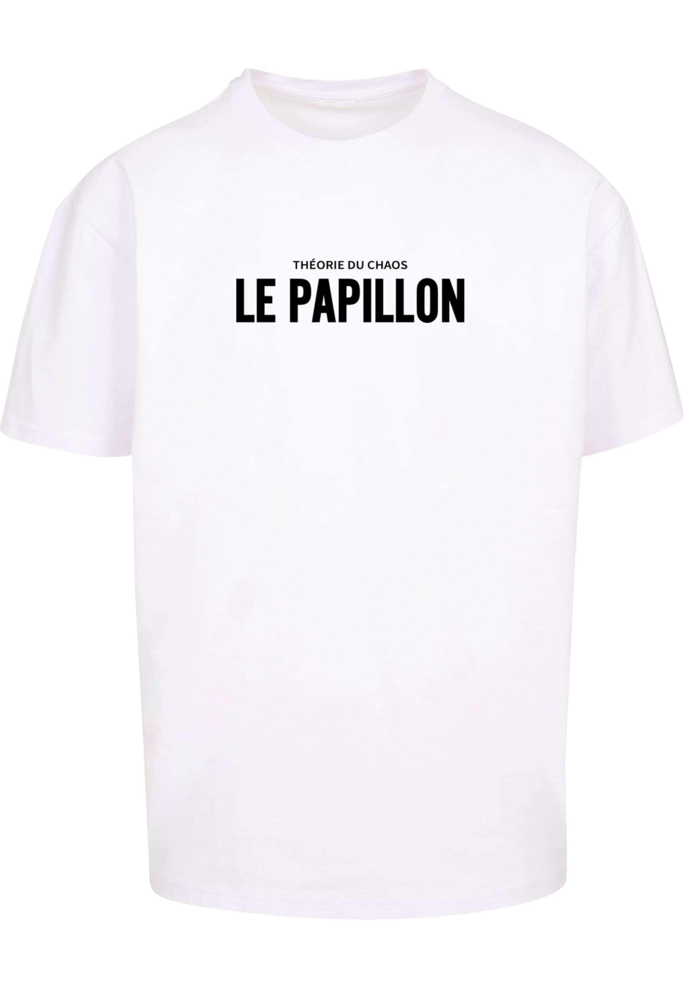 MT Upscale T-shirt 'Therorie Du Chaos' i vit: framsida