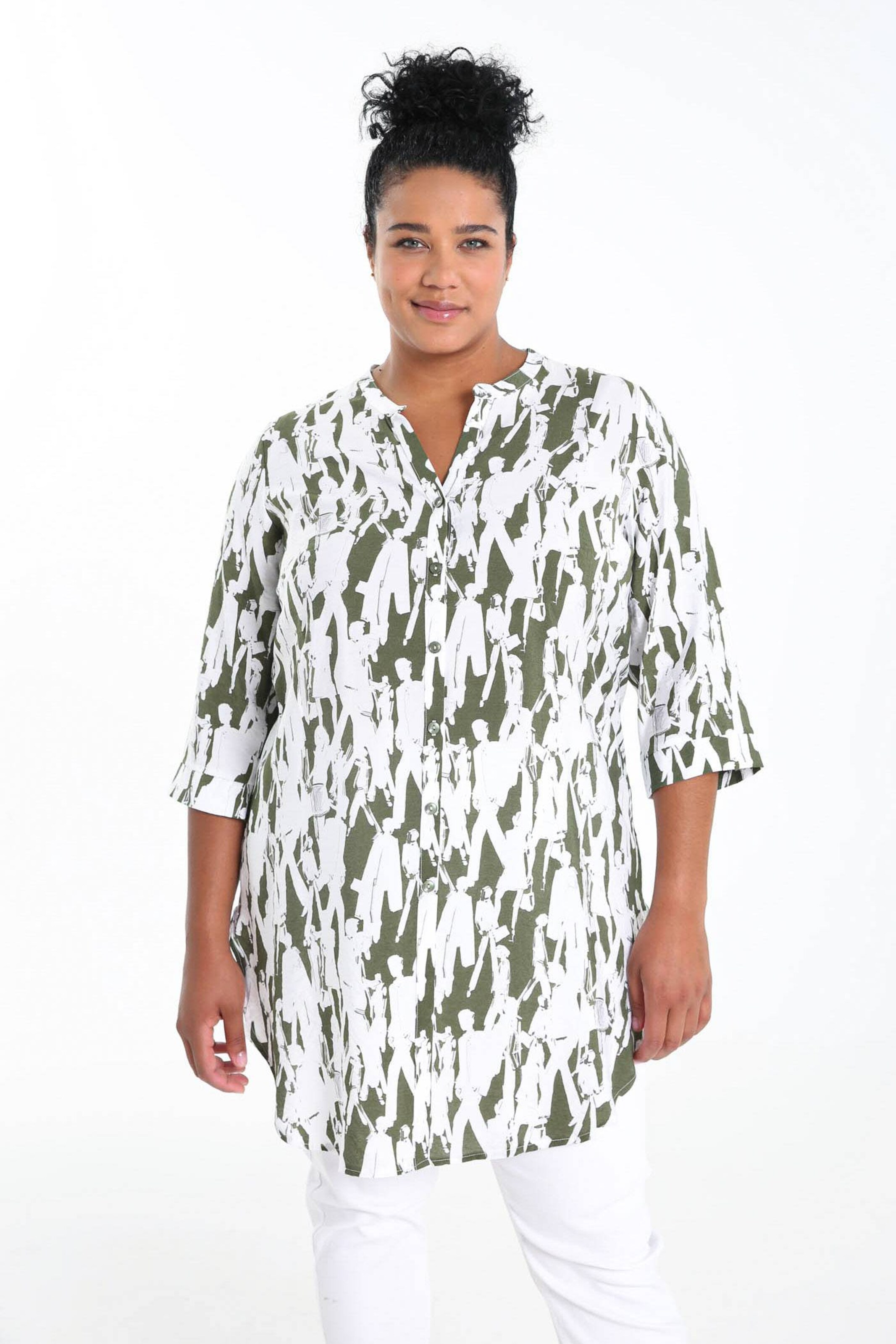 Frauen Große Größen Paprika Bluse in Khaki, Weiß - ED94772