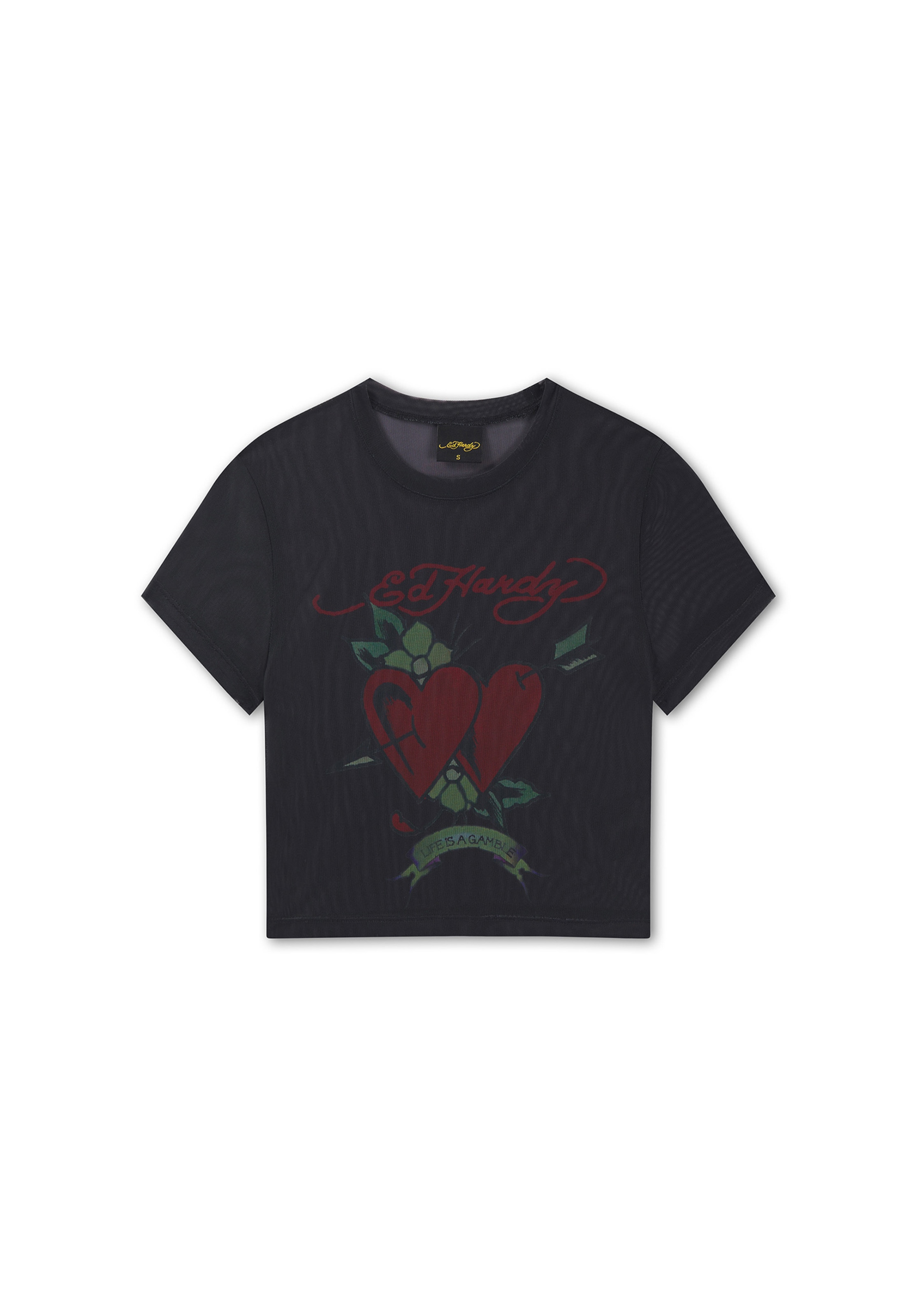 Ed Hardy Тениска 'Life Is A Gamble' в черно: отпред