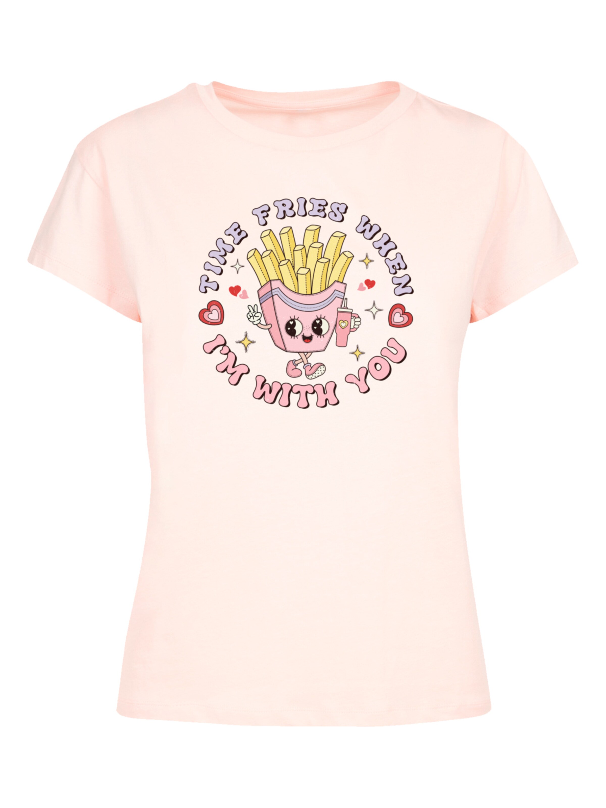 F4NT4STIC Shirt 'Time Fries when I am with you Valentinstag' in Roze: voorkant