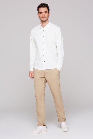 CMPD Slim Fit Langarmhemd aus strukturiertem Jersey in Weiß