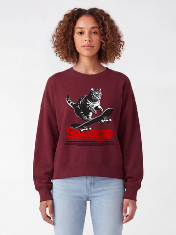 Watapparel Sweatshirt 'Savage Cat' in Red: front