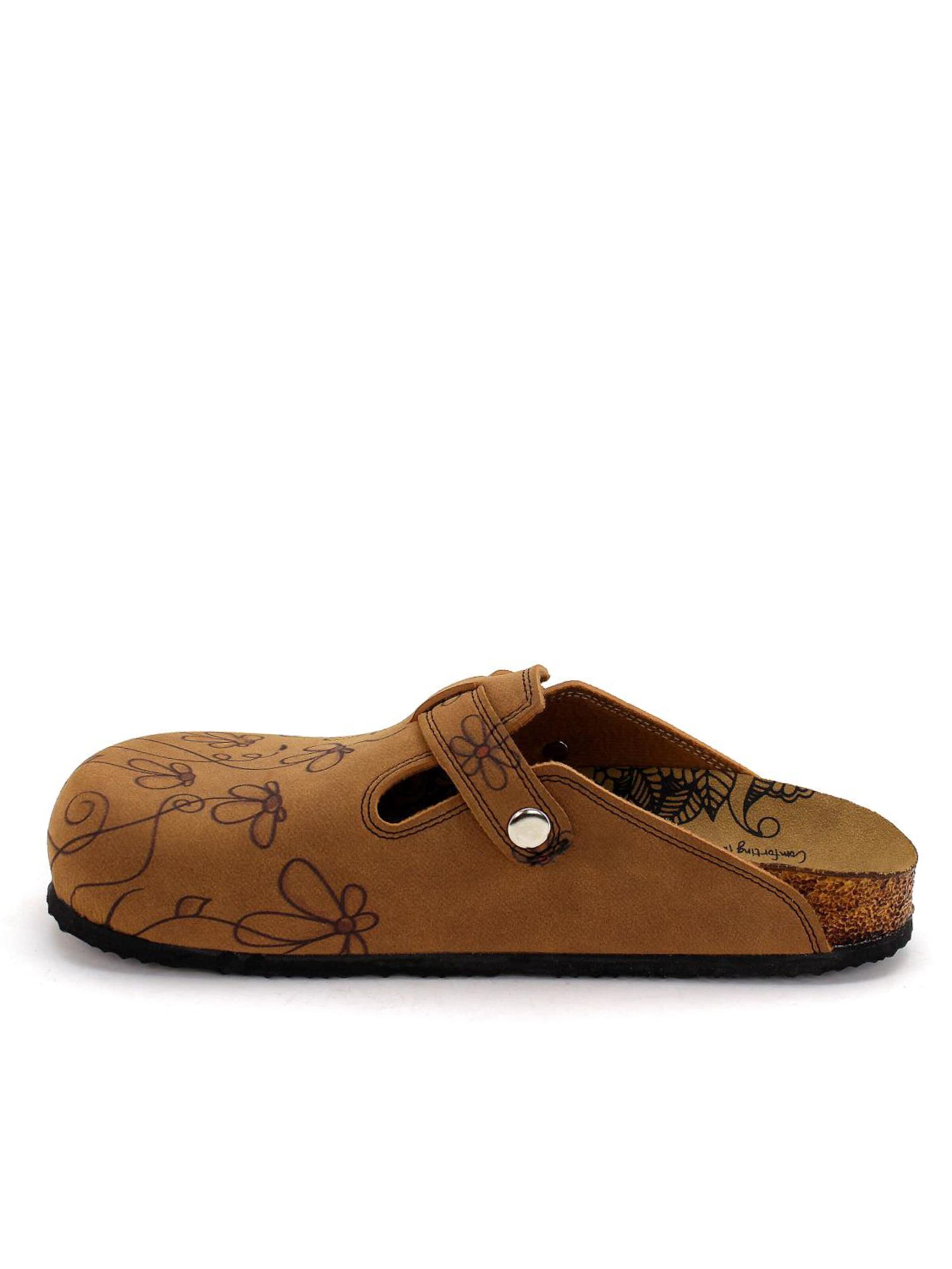 Goby - Zuecos 'Women Calceo Brown Clogs CALN201 with flowers' en marrón: frente