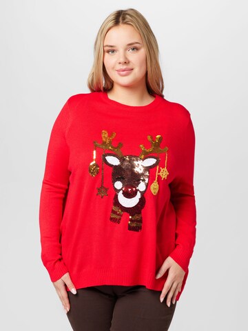 ONLY Carmakoma Sweater 'JINGLE BELL' in Red: front