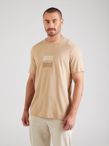 HUGO T-Shirt 'Dusplit' in Beige: Vorderseite