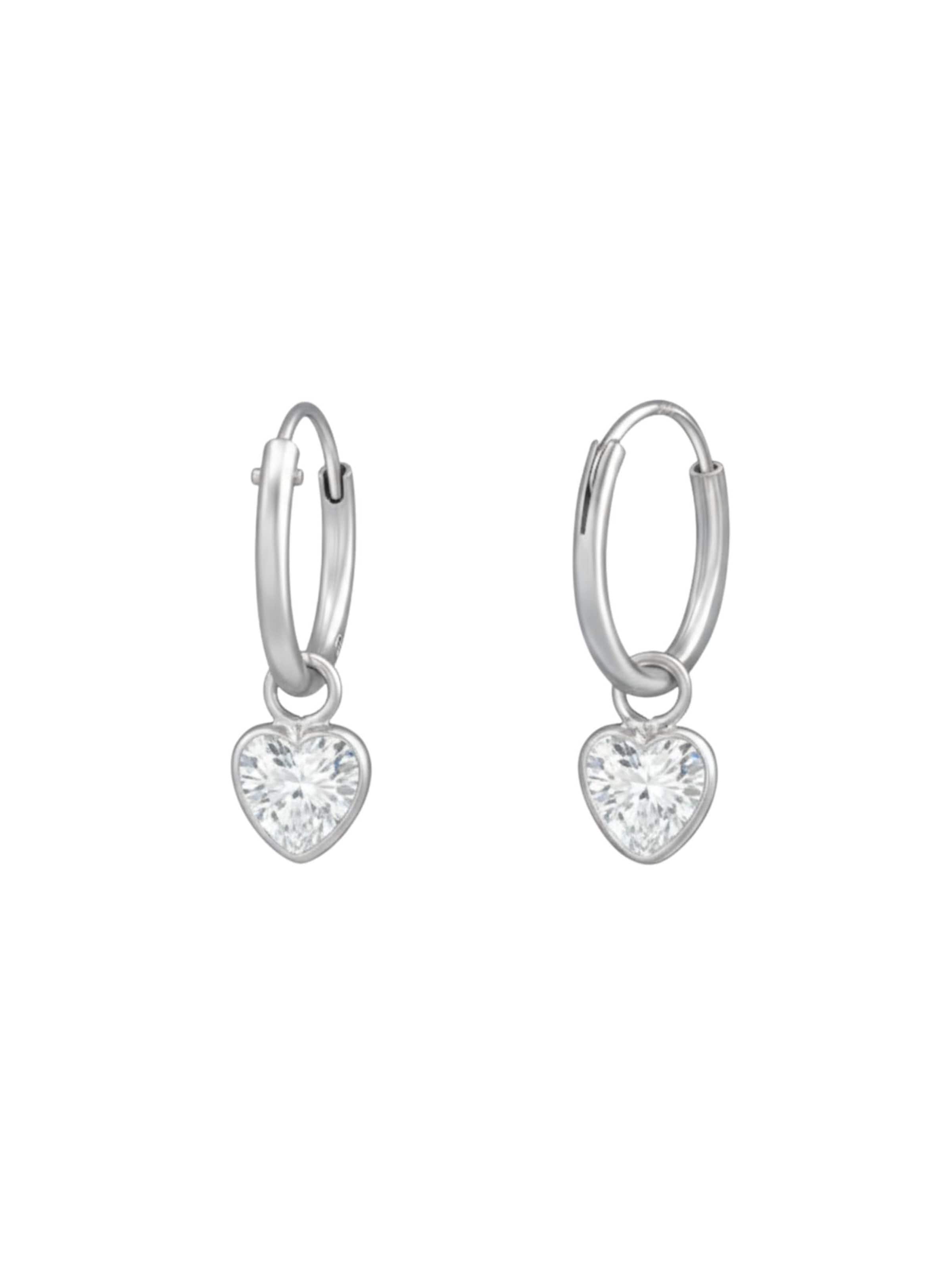 Maxte Ohrringe 'Silberne Creolen mit Hängendem Herz und Zirkonia'‌ in Silber: Vorderseite