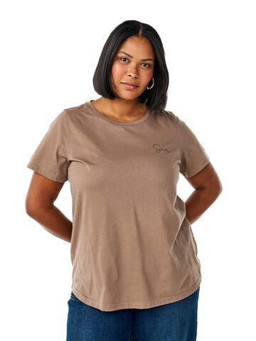 Zizzi T-shirt 'Vevelyn' in Braun: Vorderseite