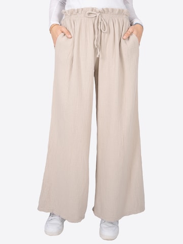 Seasons of April Wide leg Broek 'Liska' in Beige: voorkant