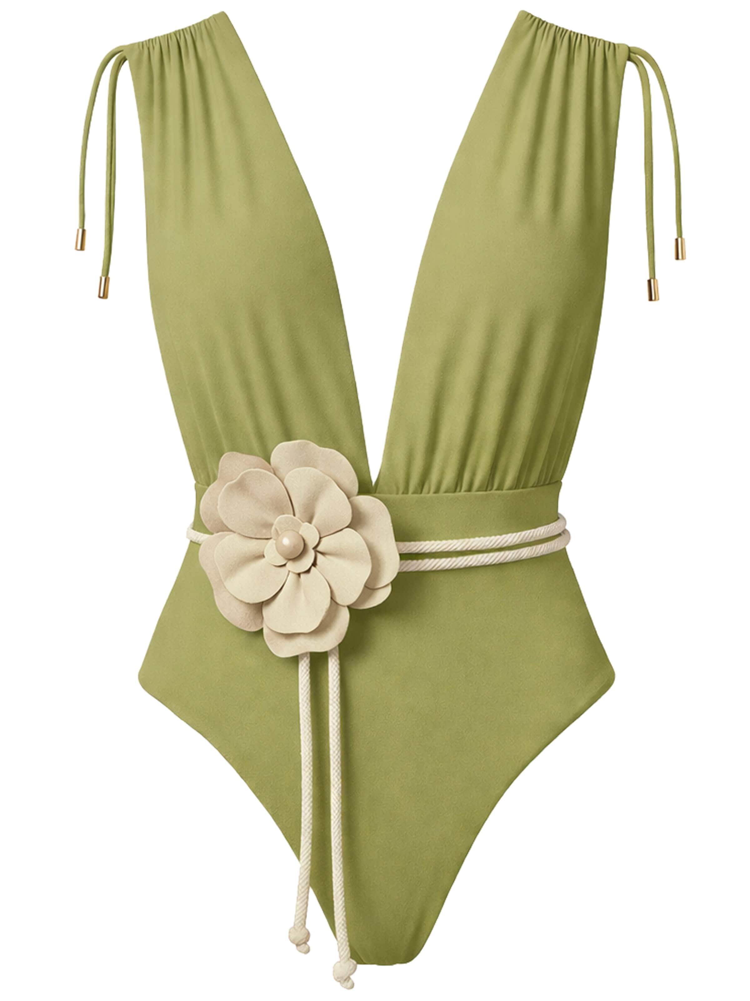SEA ME SWIM High neck Badeanzug 'CAYMAN FLORAL 01'‌‌‌‌ in Grün: Vorderseite