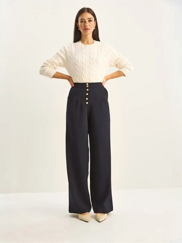 Bianco Lucci Wide leg Bandplooibroek in Blauw