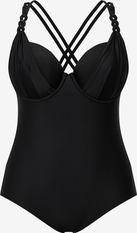 Ulla Popken T-shirt Swimsuit in Black: front