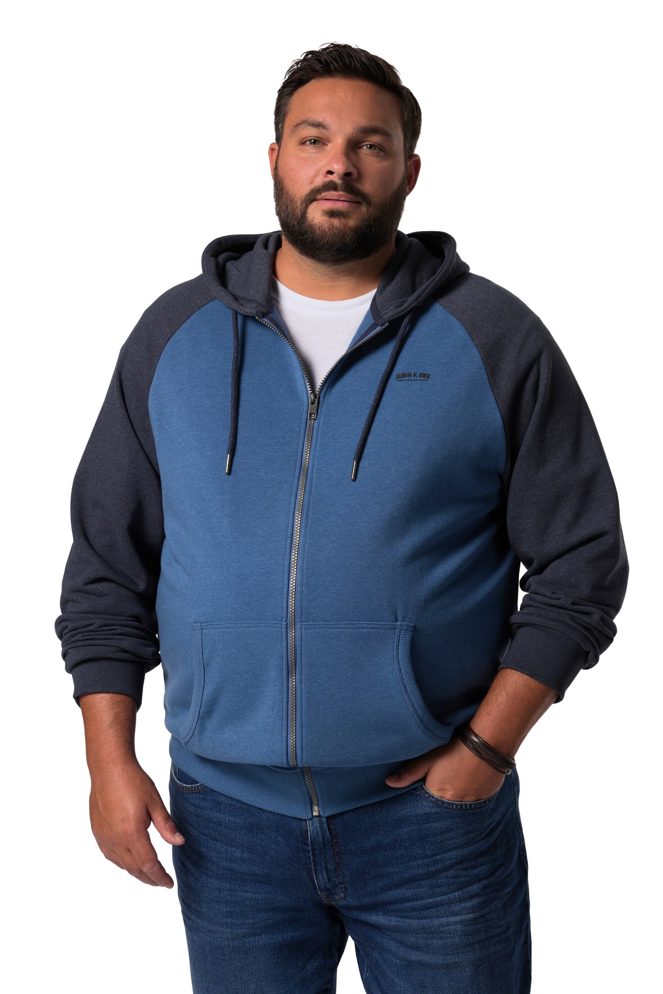 John F. Gee Sweatvest in Blauw: voorkant