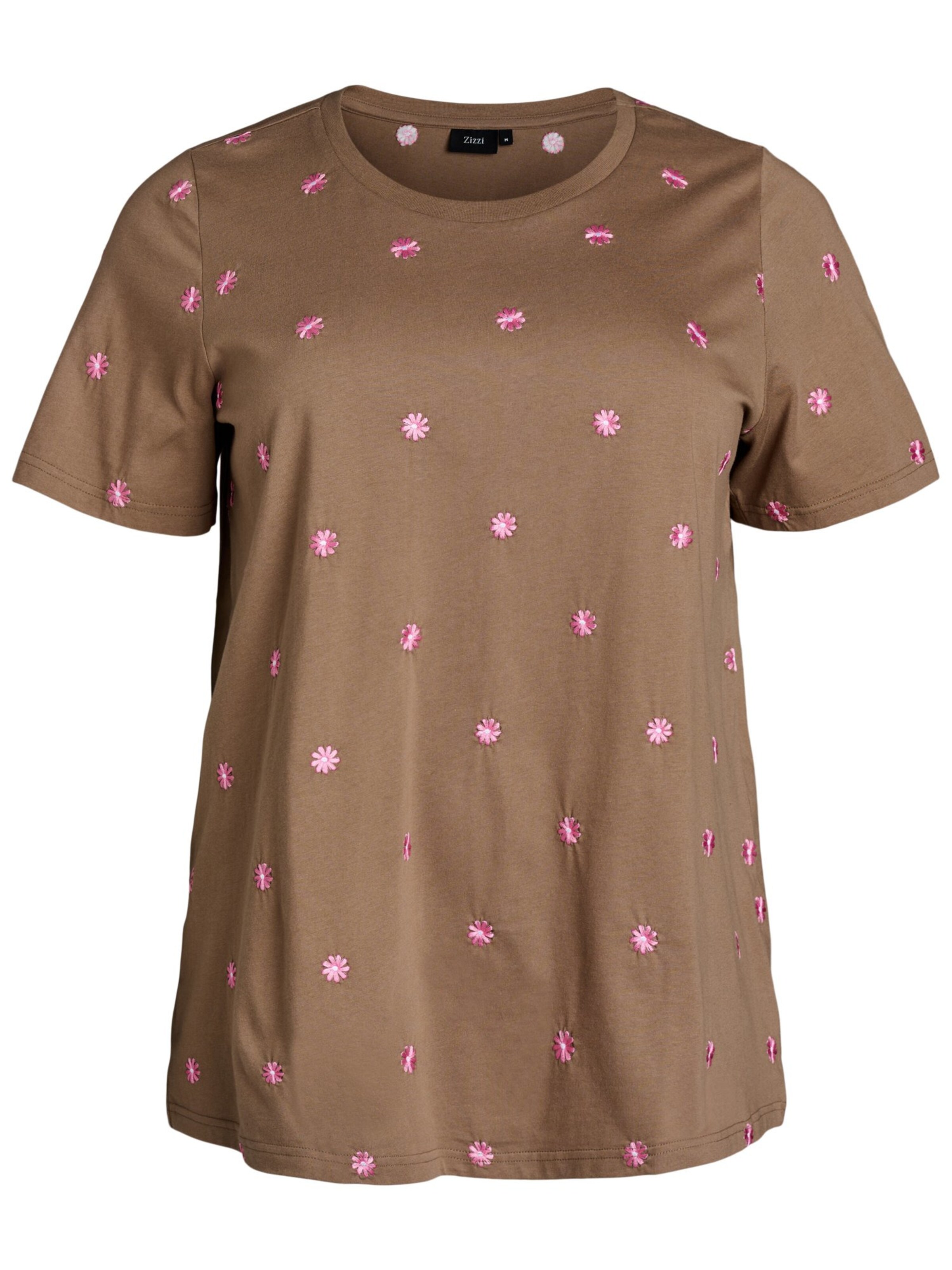 Zizzi T-shirt 'Velin' in Braun: Vorderseite