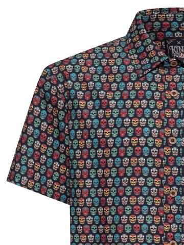 King Kerosin Regular fit Button Up Shirt 'Sugar Skull' in Black