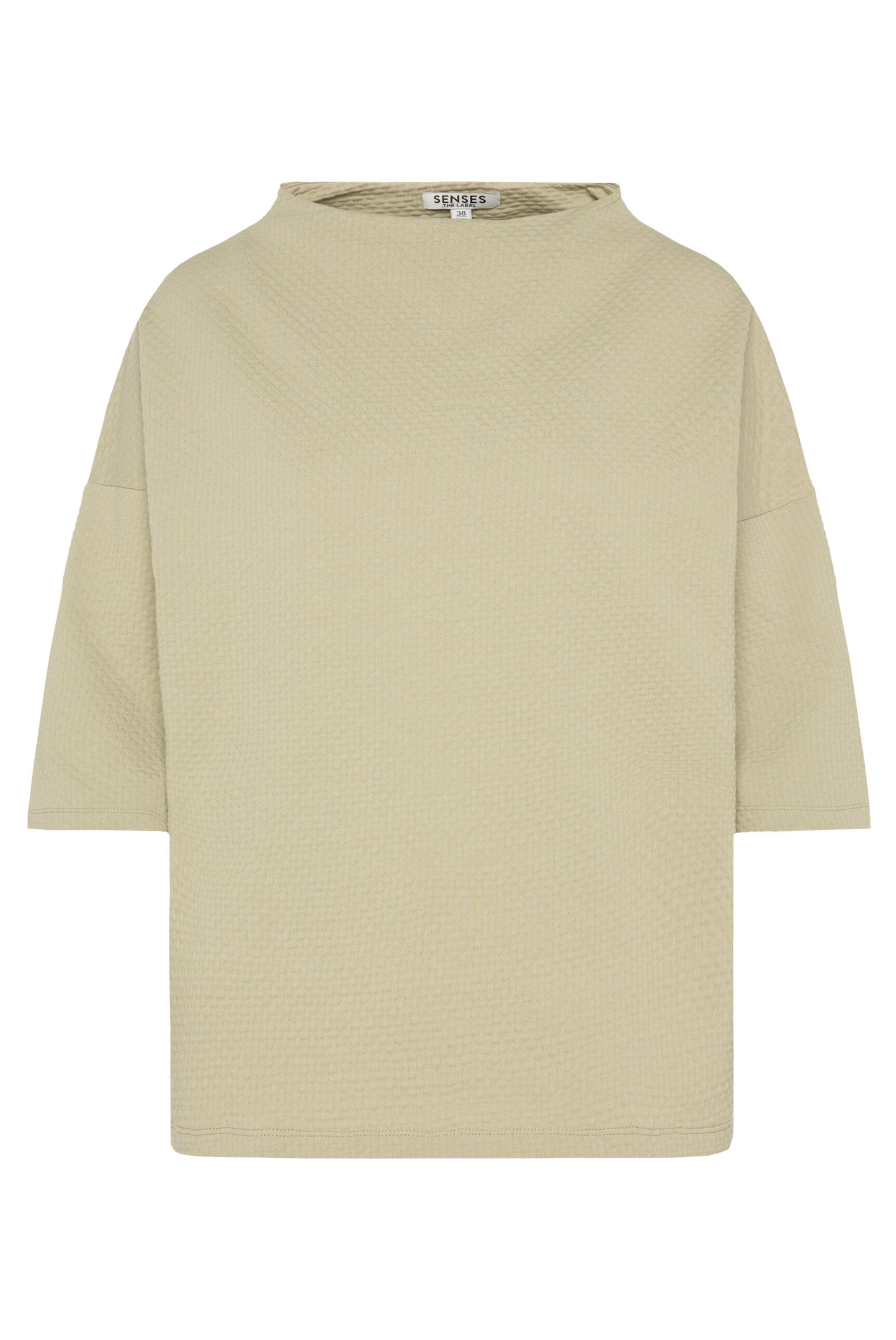 SENSES.THE LABEL Strukturiertes Shirt TEE:GAN mit Mock-Kragen in Grün: Vorderseite