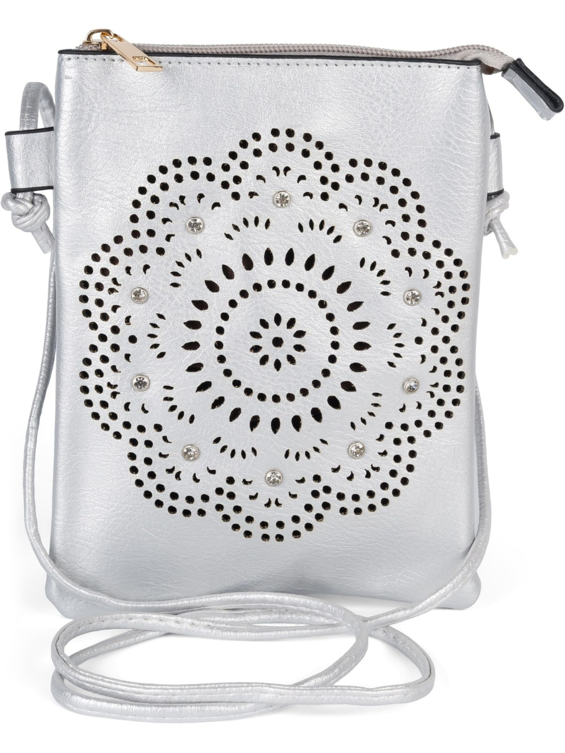 styleBREAKER Umhängetasche 'Mini Umhängetasche Blumen Cutout und Strass'‌‌‌‌‌‌‌ in Silber: Vorderseite