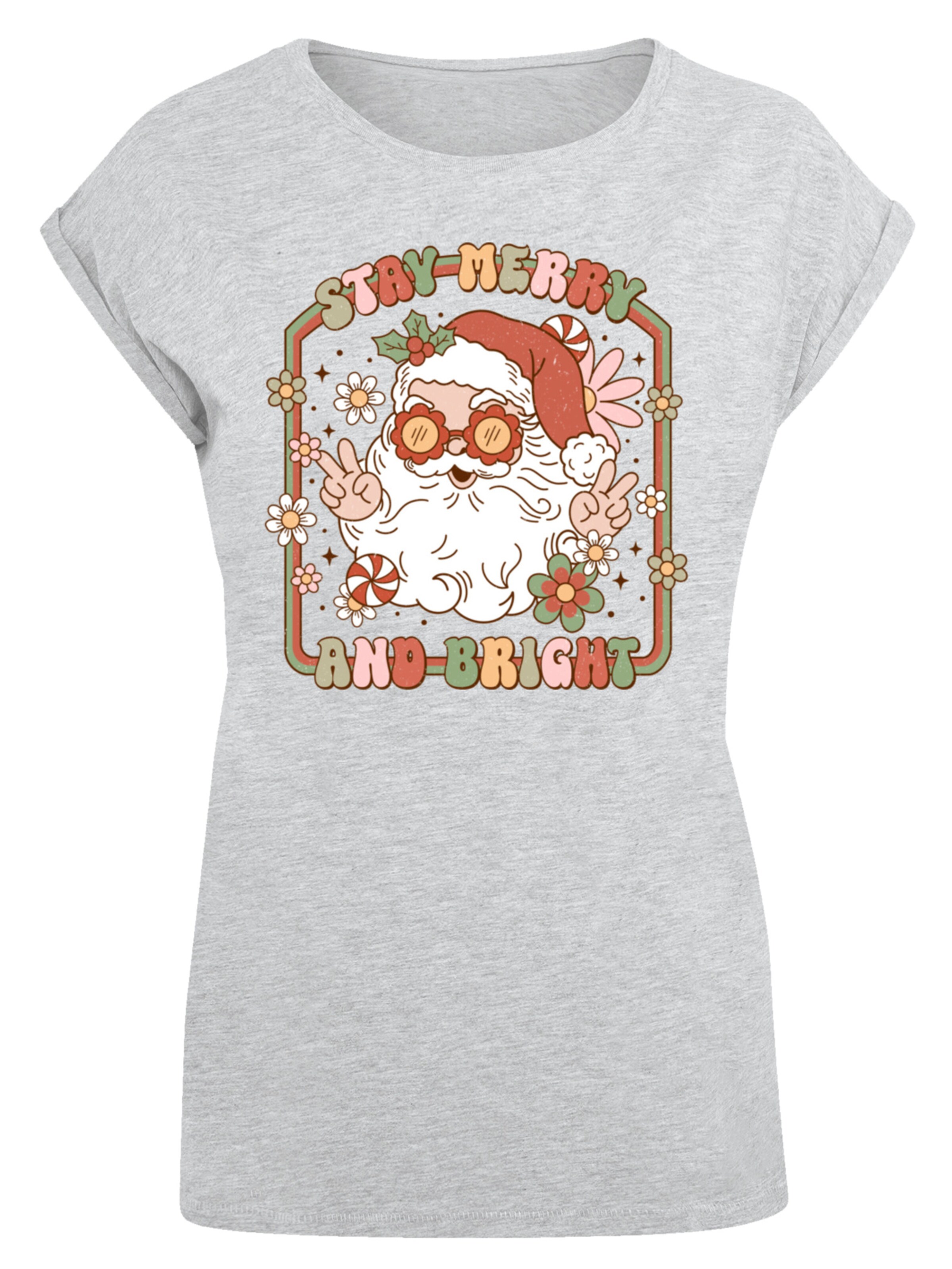 F4NT4STIC Shirt 'Stay Merry And Bright Hippie Santa' in Grey: front