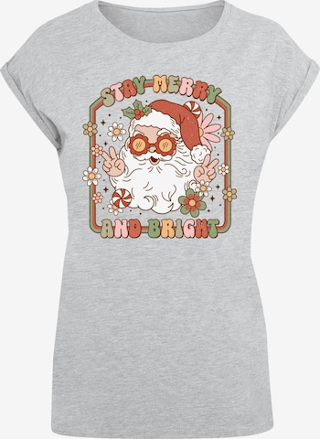 T-shirt 'Stay Merry And Bright Hippie Santa' F4NT4STIC en gris : devant