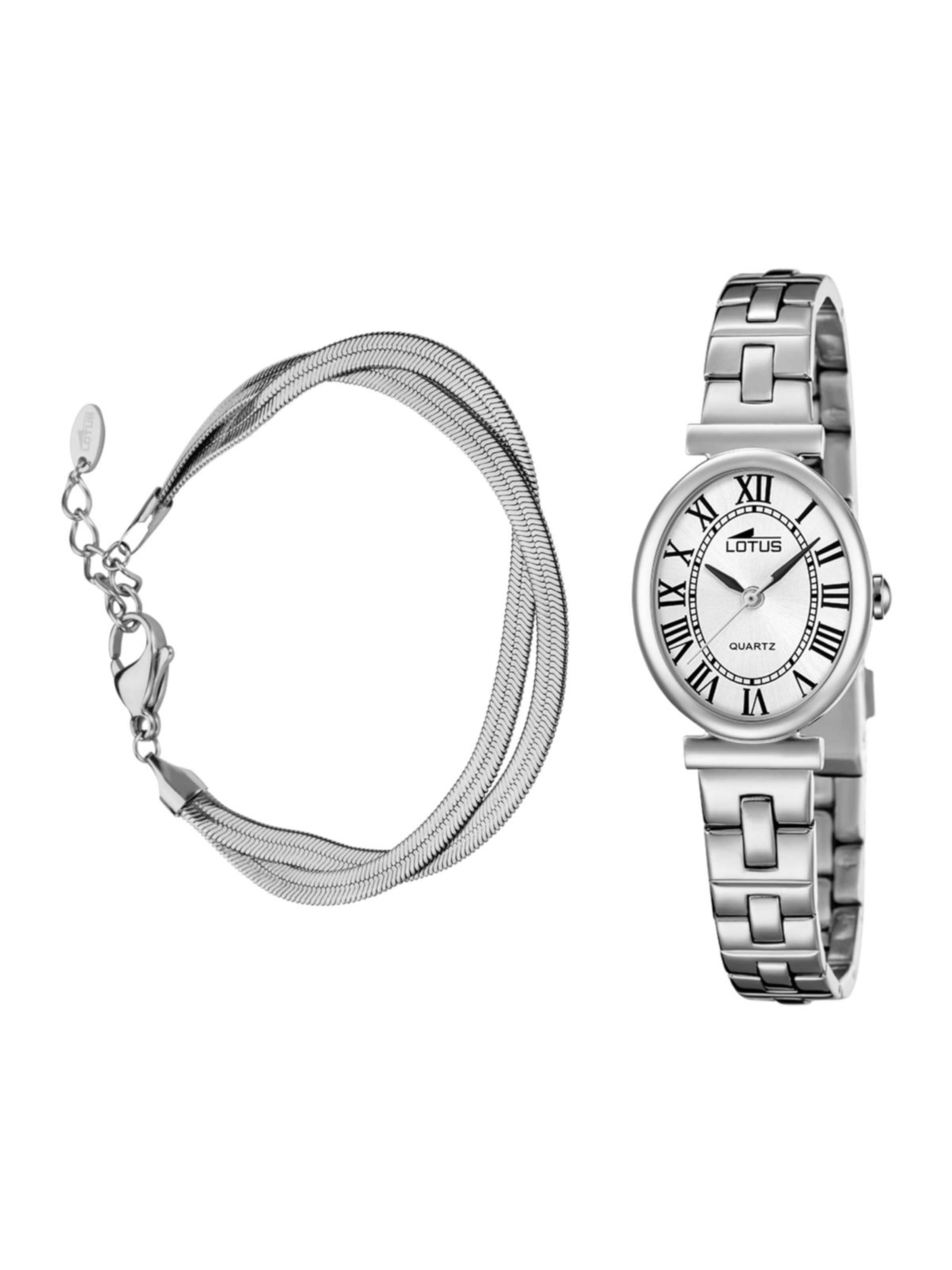 Montre à affichage analogique Lotus en argent : devant