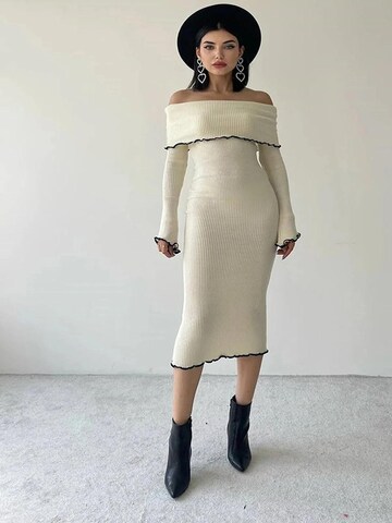 WOMAN VISION Gebreide jurk in Beige: voorkant