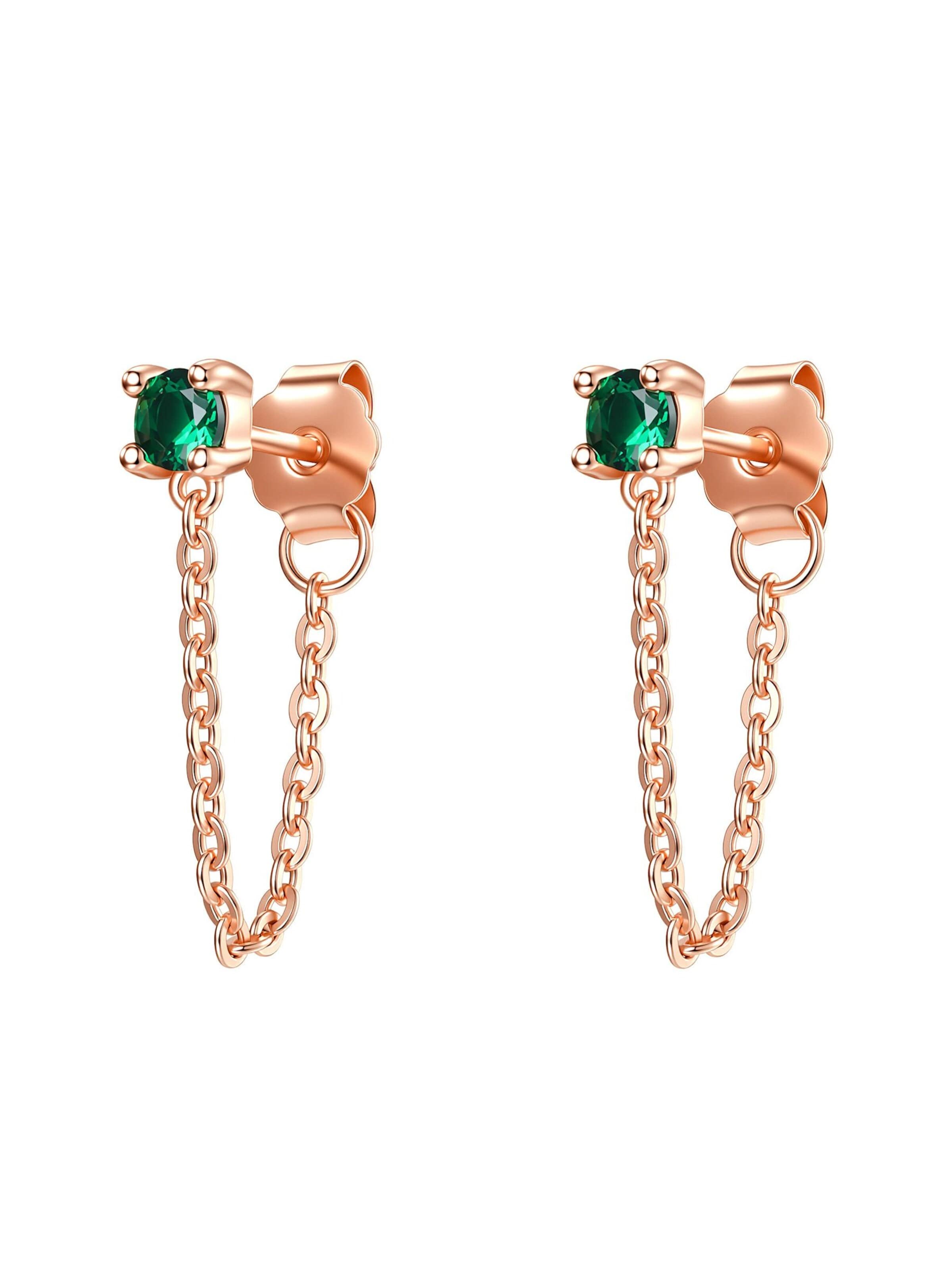 Hey Happiness Oorbellen 'Emerald Chain Loop Stud' in Goud