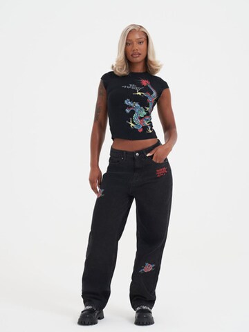 Baggy Jeans 'Blooming Death' di Ed Hardy in nero