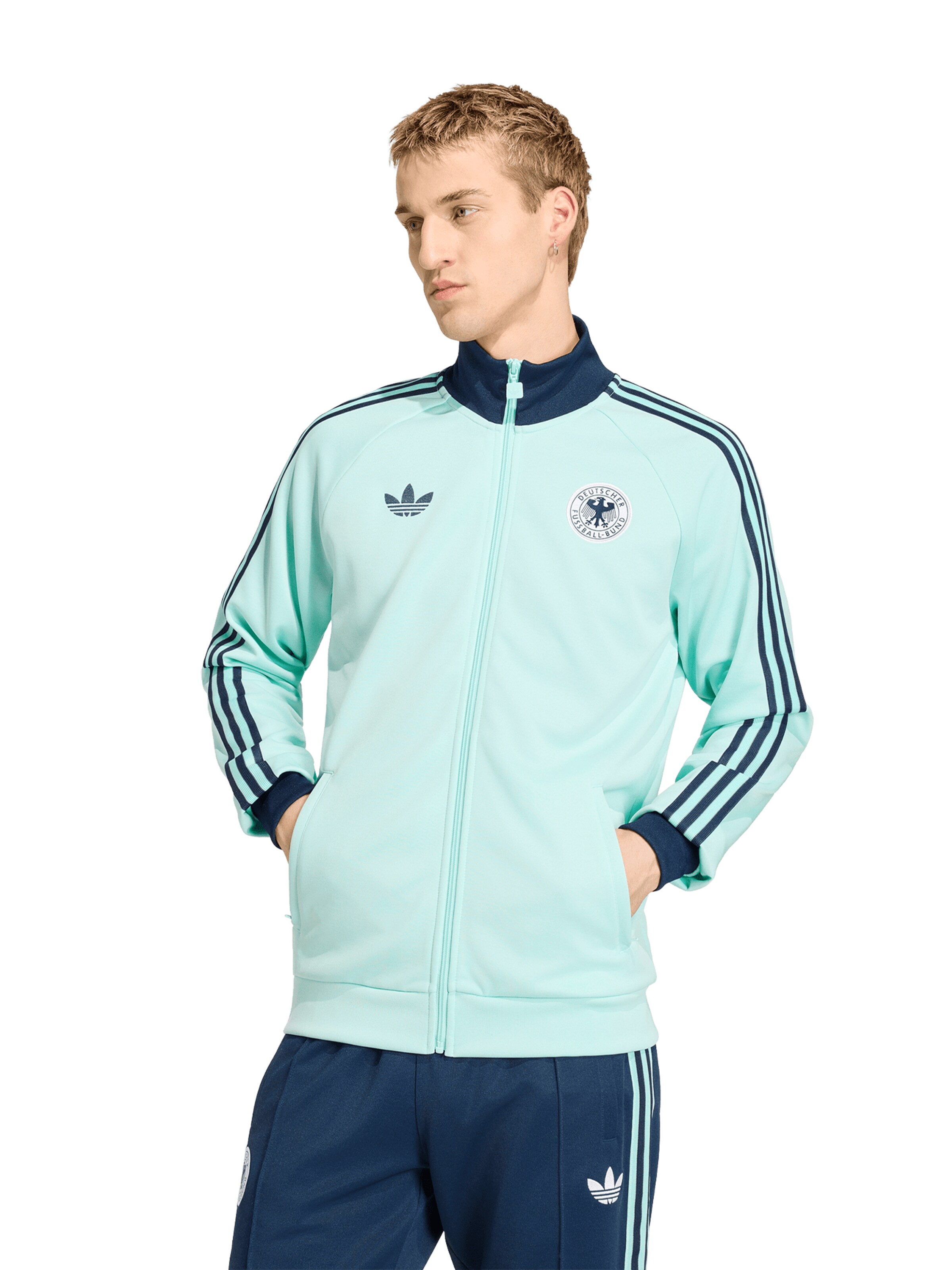 ADIDAS ORIGINALS Athletic Jacket in Blue: front
