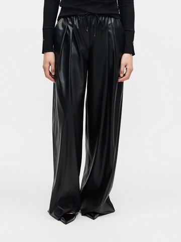 Marc Cain Wide leg Bandplooibroek in Zwart: voorkant
