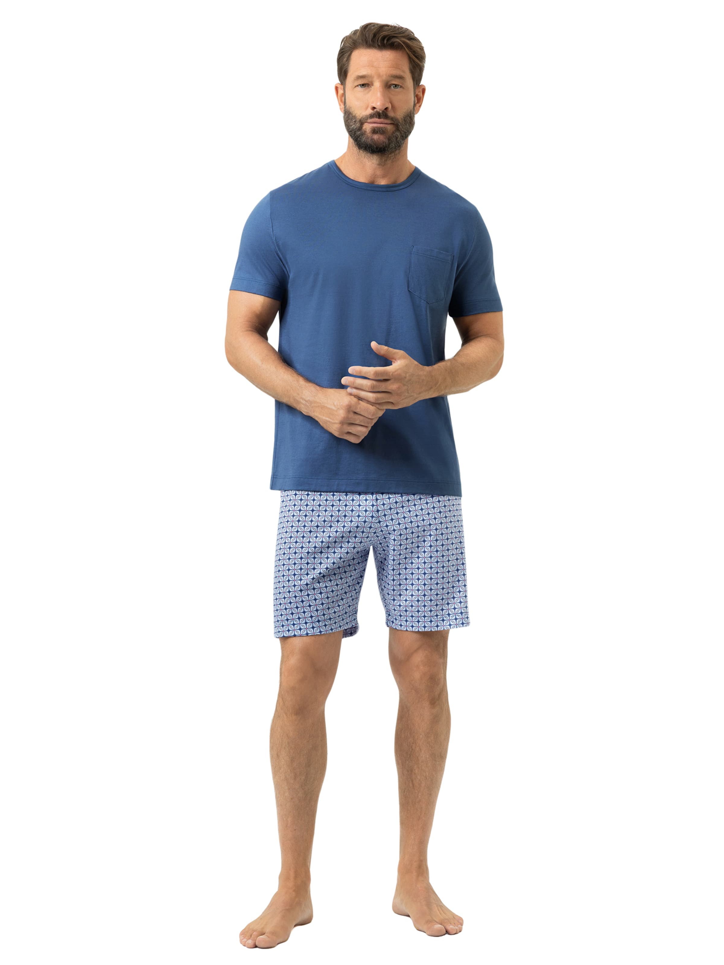 Mey Pyjama kort 'Summer Flower' in Blauw: voorkant