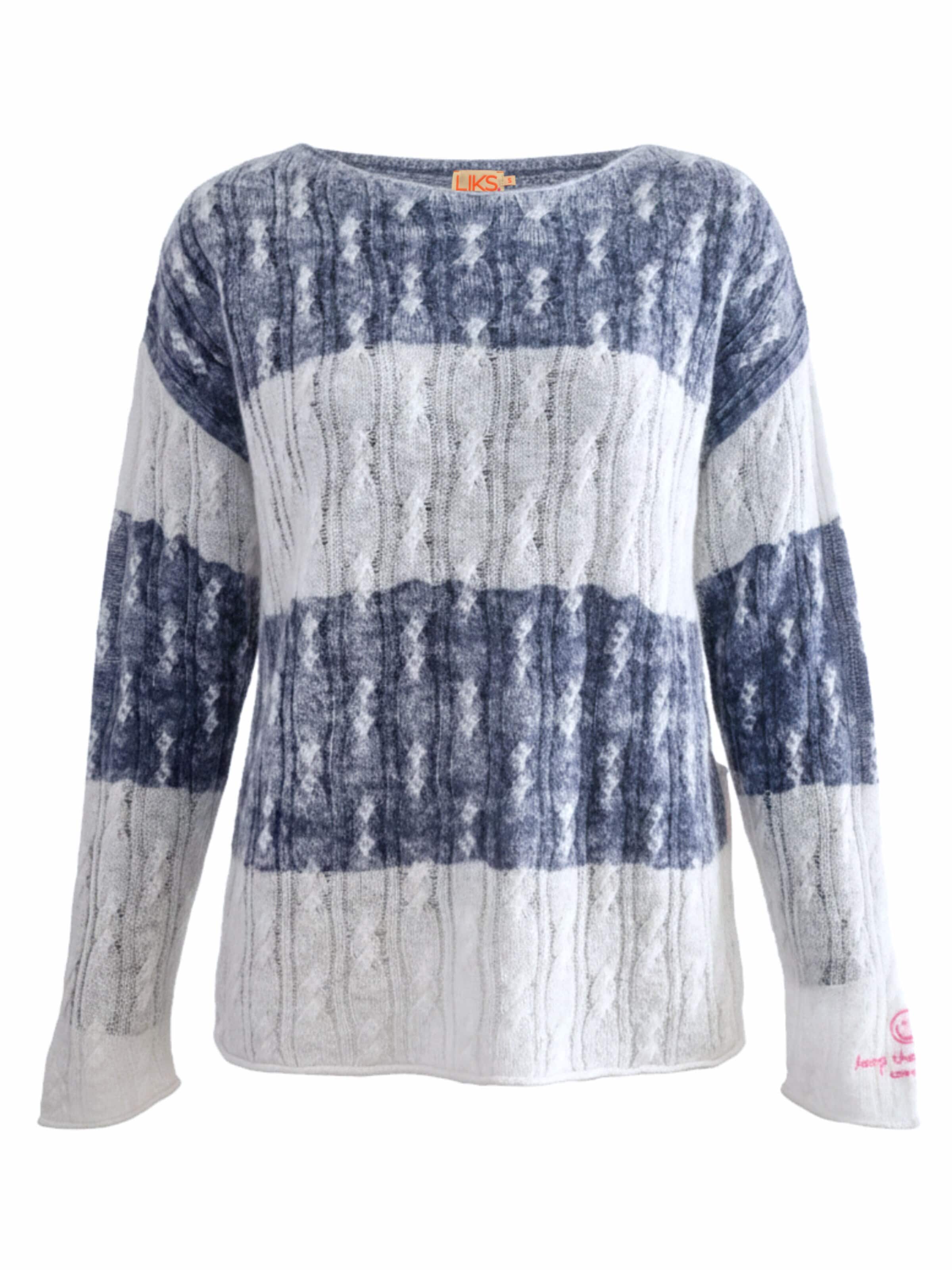 LIKS. Munich Sweter 'Strickpullover Zopfmuster gestreift mit Mohair-Woll-Mischung - AlvaC' w kolorze niebieski: przód
