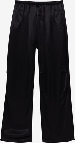 Pull&Bear Wide leg Trousers in Black: front