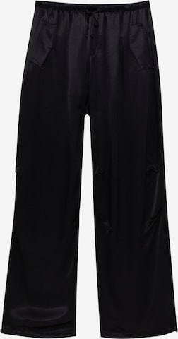 Wide leg Pantaloni de la Pull&Bear pe negru: față