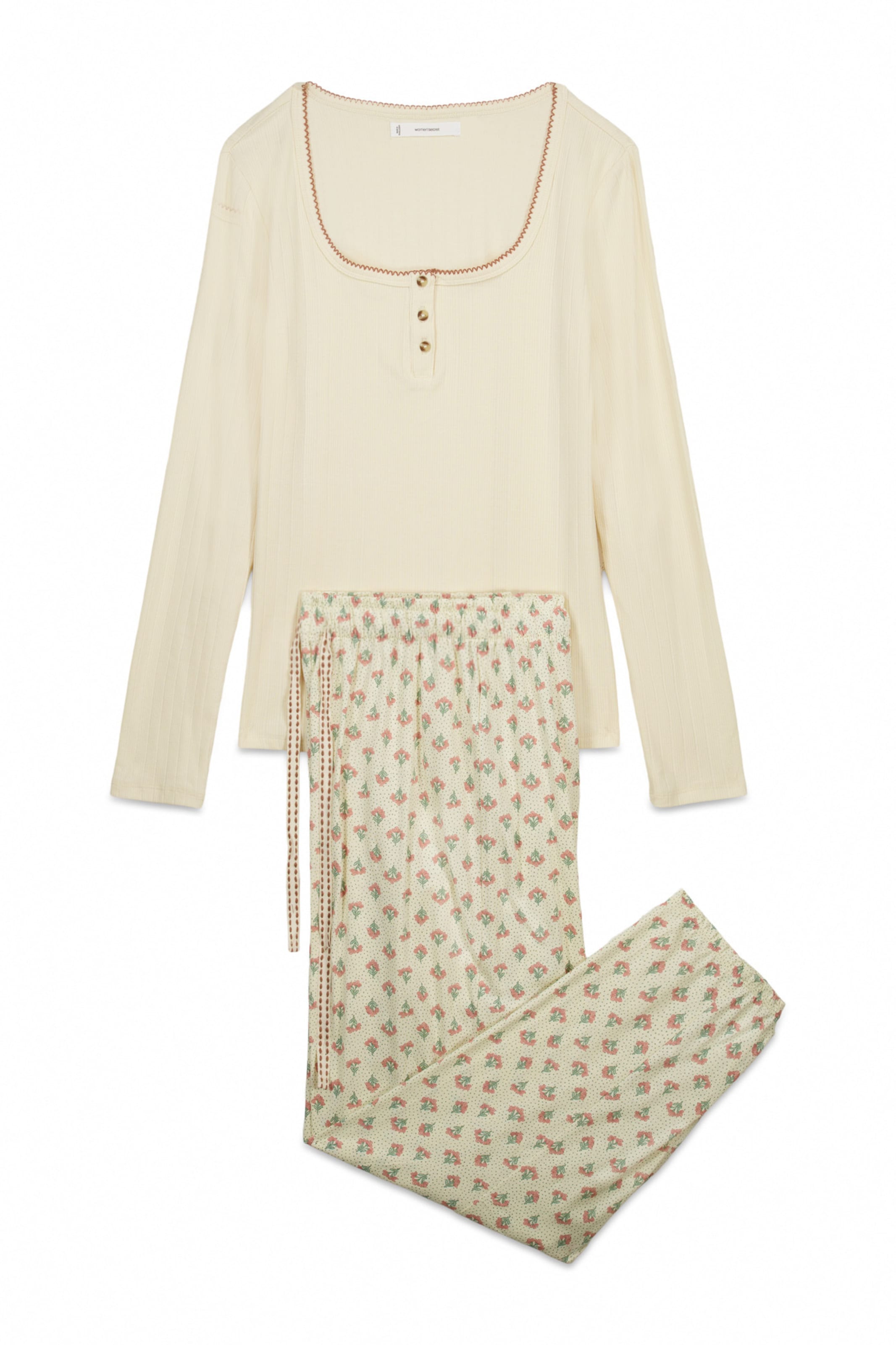 Women' Secret Pyjama in creme / pastellgrün / pastellrot, Produktansicht