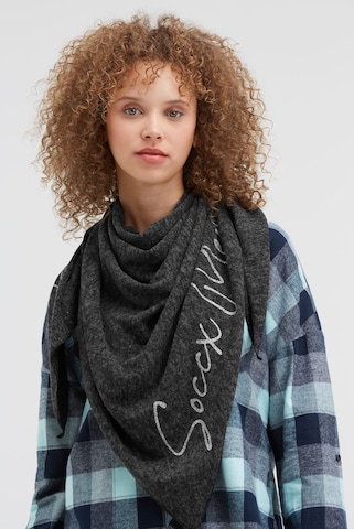 Soccx Dreieckstuch aus Flauschstrick mit Glitter Print in Schwarz: Vorderseite