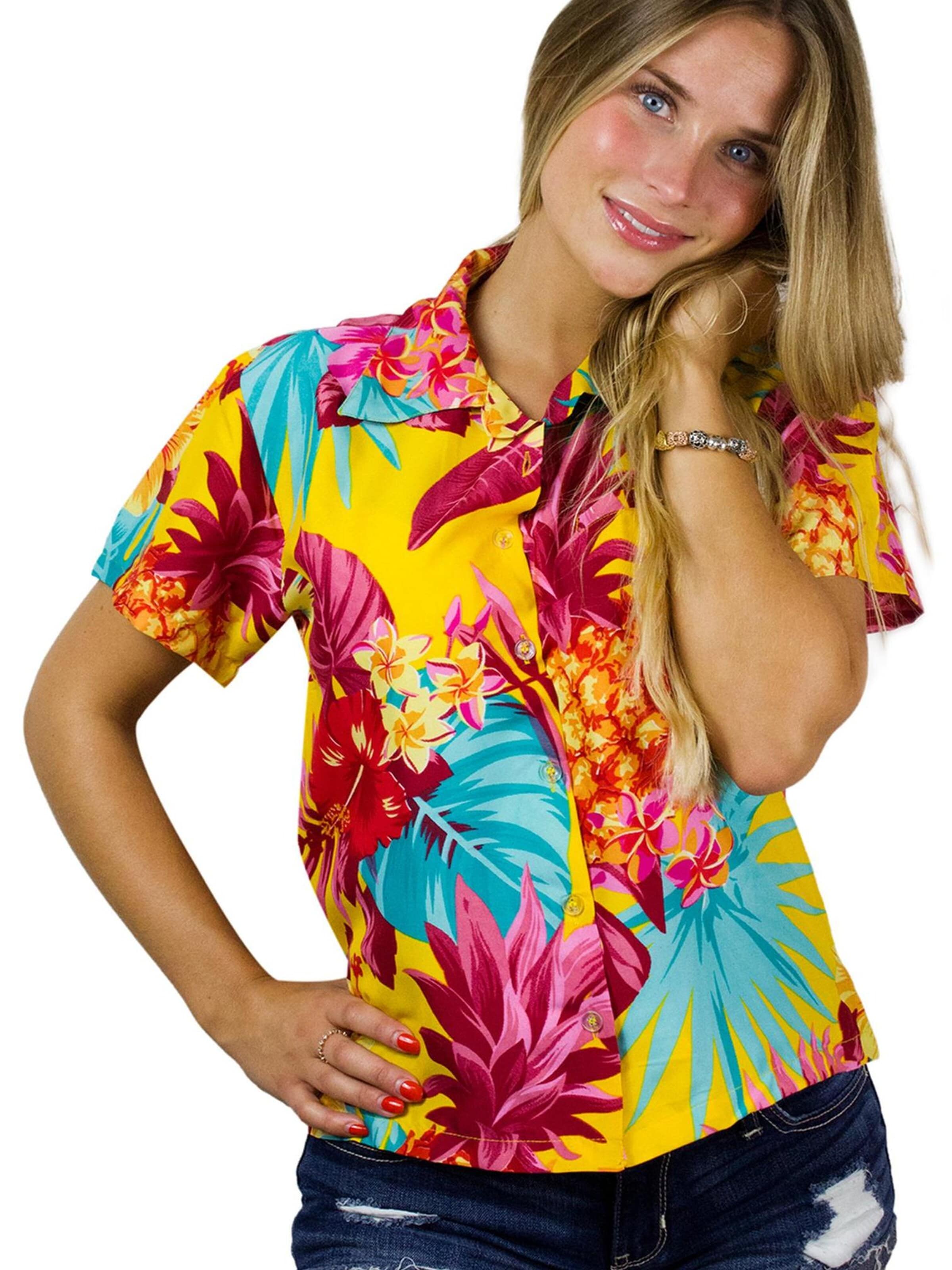 King Kameha Blouse 'Pineapple' in Geel: voorkant