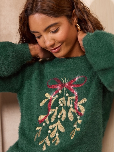Pulover 'Eyelash Christmas' pe S Friends Like These pe bej / verde / roșu, Vizualizare produs
