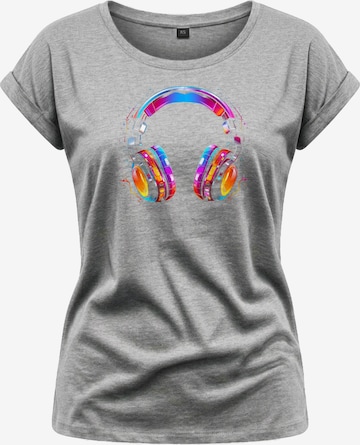 MAKAYA Shirt 'Kopfhörer Bunt' in Grey: front