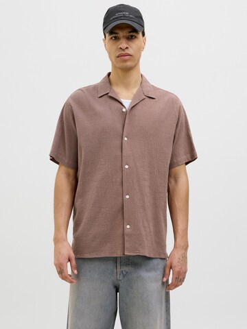 JACK & JONES Comfort fit Button Up Shirt 'JORLuke' in Brown: front