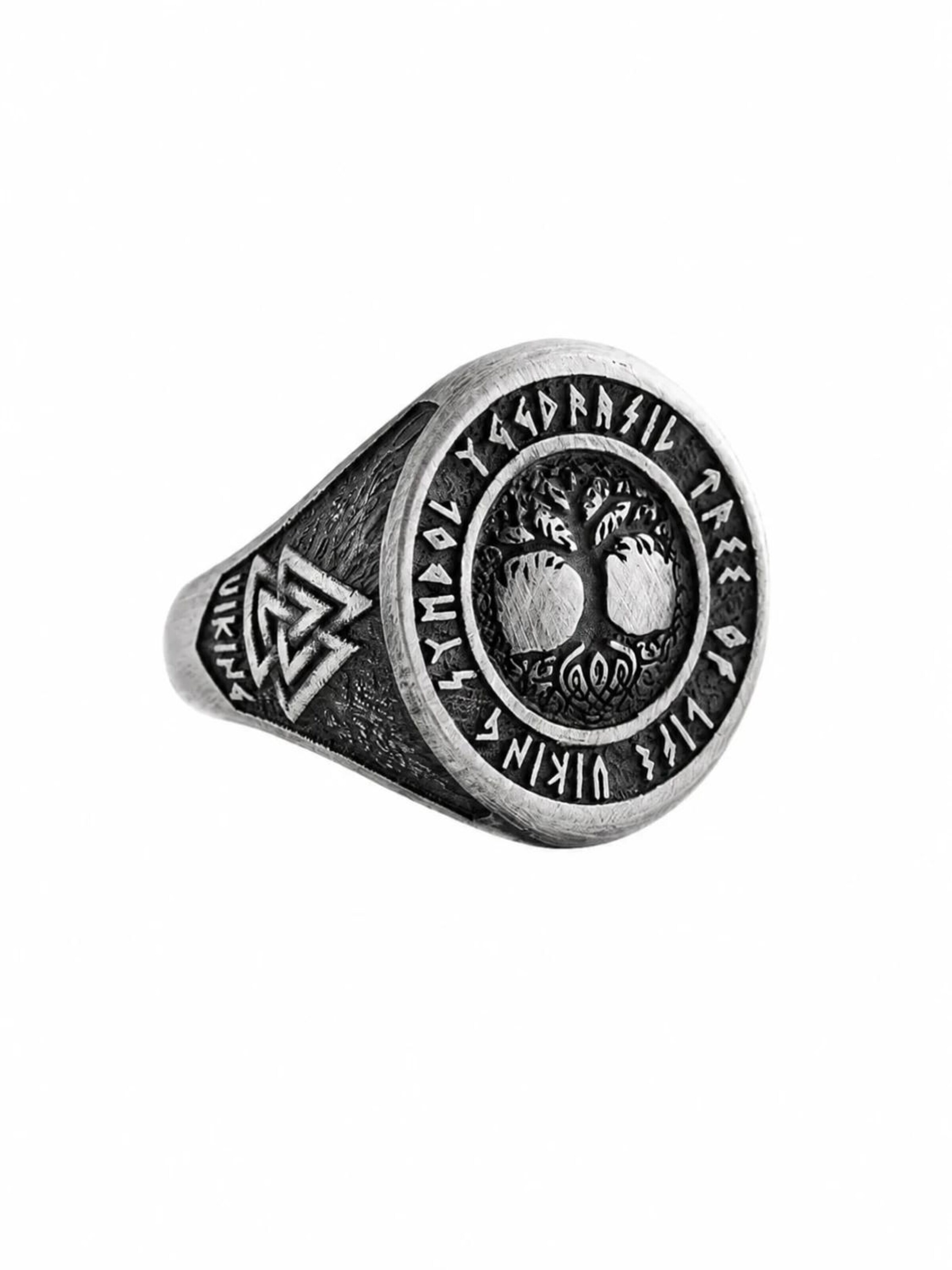 REYTEL Ring 'YGGDRASIL TREE OF LIFE VIKING' i silver: framsida