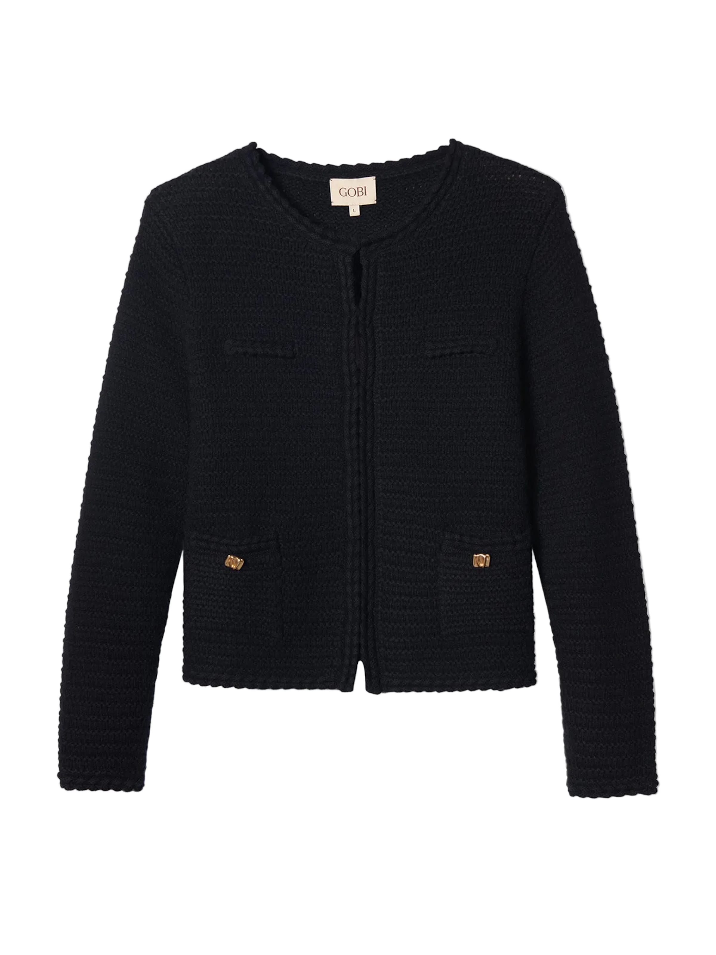 GOBI Cashmere Strickjacke 'Textured Knit Cashmere Jacket-Style Cardigan'‌‌‌‌‌‌‌ in Schwarz: Vorderseite