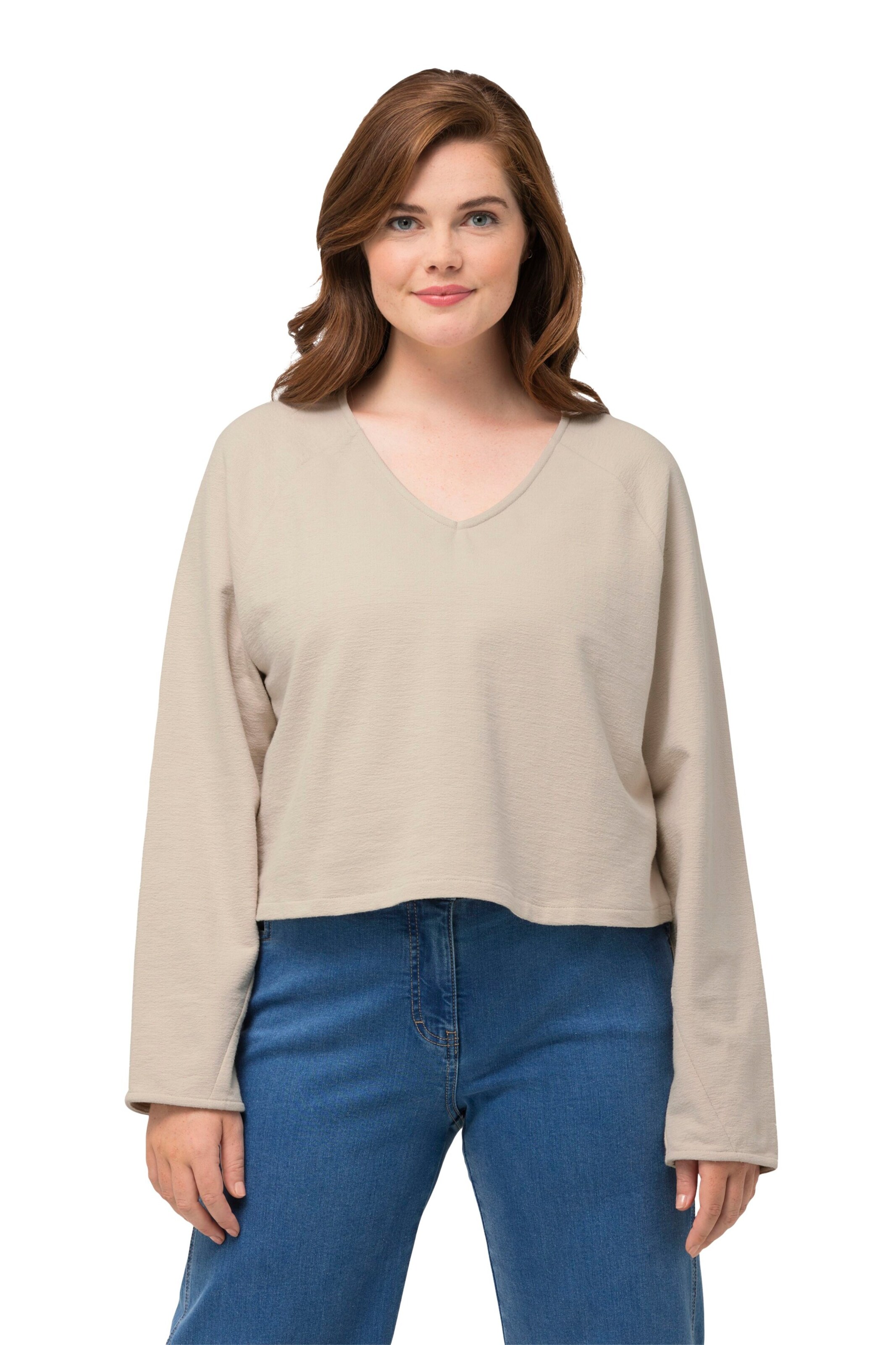 Ulla Popken Sweatshirt in Beige: Vorderseite