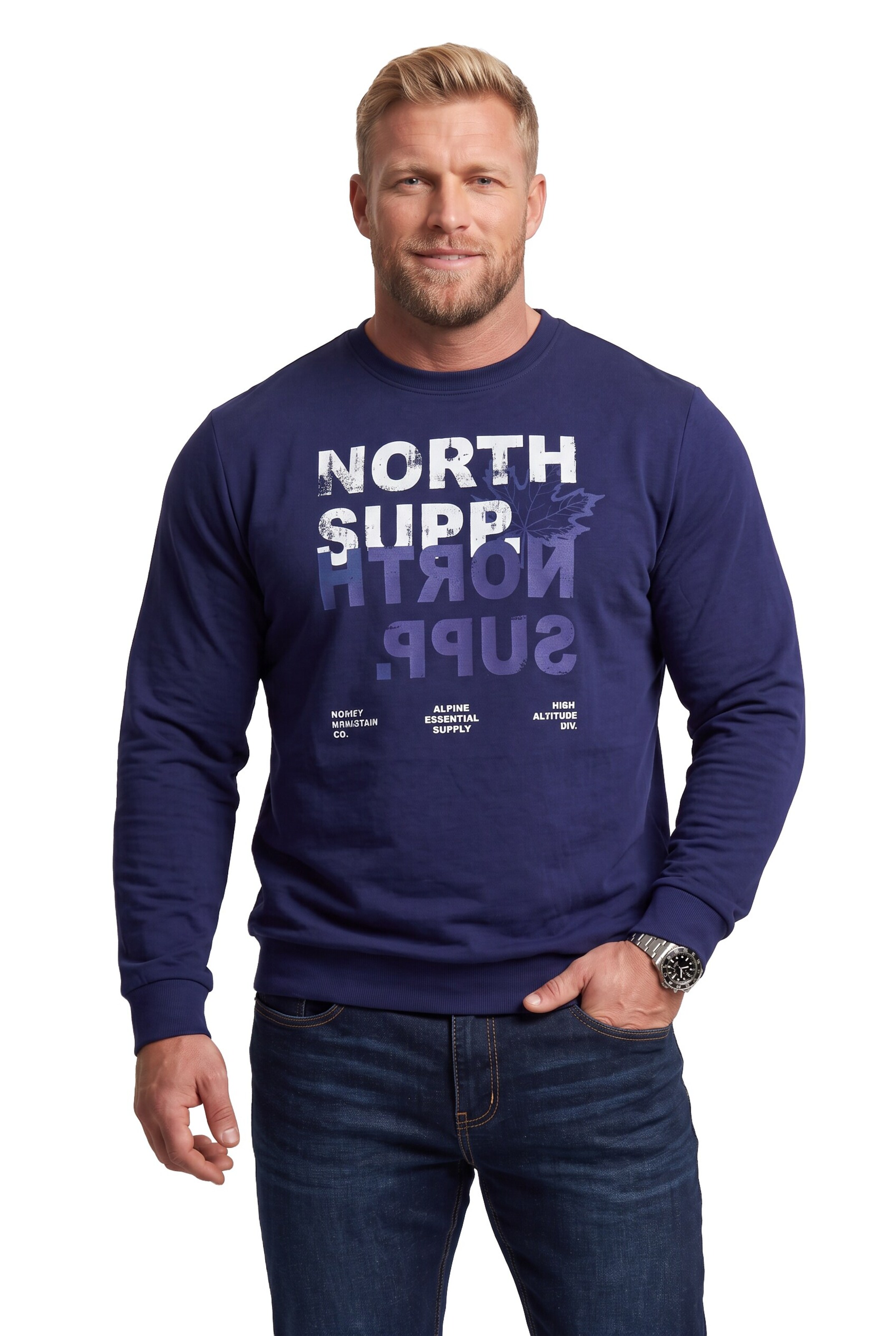 Men Plus Sweatshirt in Blauw: voorkant