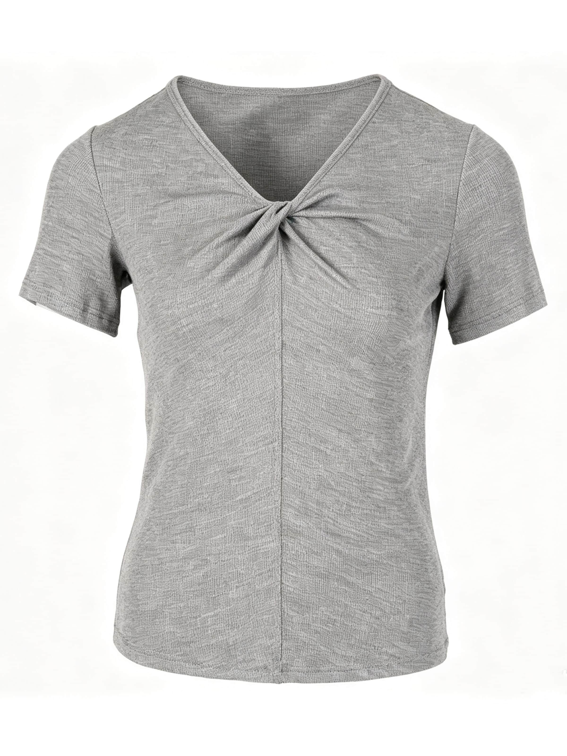 yoligex Shirt 'YOLIGEX Kurzarmshirt Grau-Melange Knotendetail am V-Ausschnitt' in Grey: front