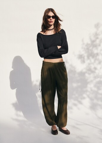 MANGO TEEN Tapered Pants 'Fold' in Green