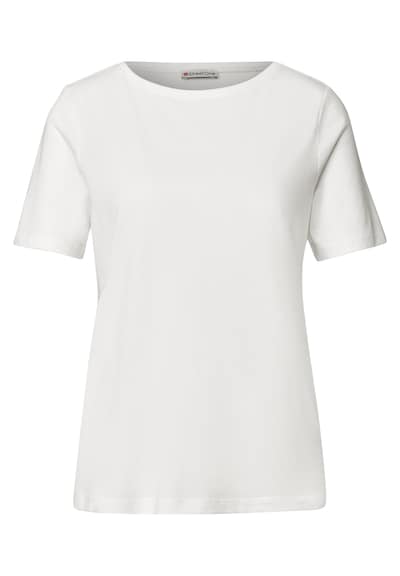 STREET ONE Basic T-Shirt mit Rundhals in Unifarbe in XS in offwhite, Produktansicht