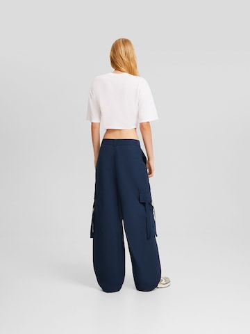 Bershka Wide Leg Hose in Blau