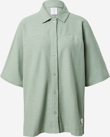 ADIDAS SPORTSWEAR Athletic Button Up Shirt 'Lounge Terry Loop' in Green: front